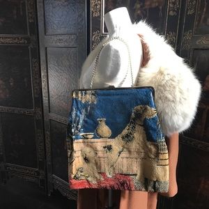 Vtg Deco Bobbie Jerome Airedale Tapestry Dog Bag